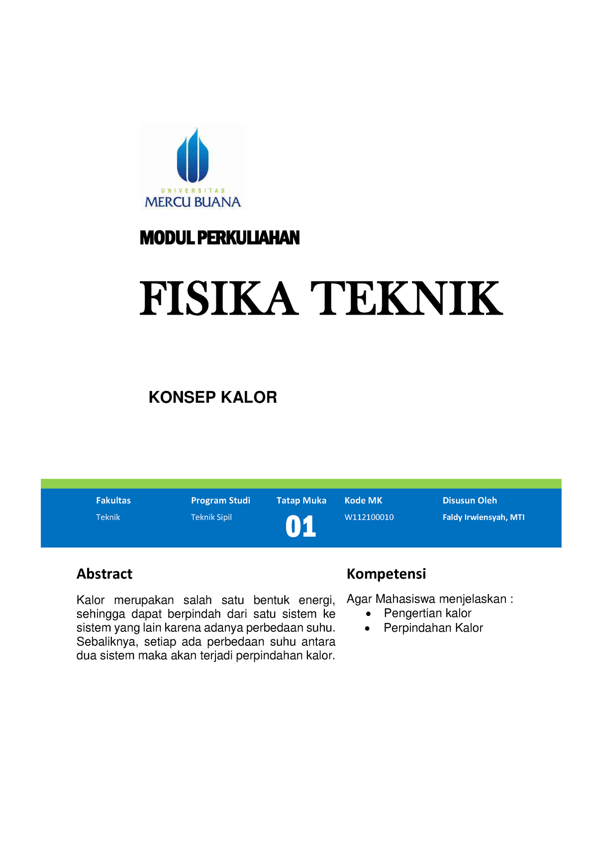 Modul 1 Fisika Teknik - MODUL PERKULIAHAN FISIKA TEKNIK KONSEP KALOR ...