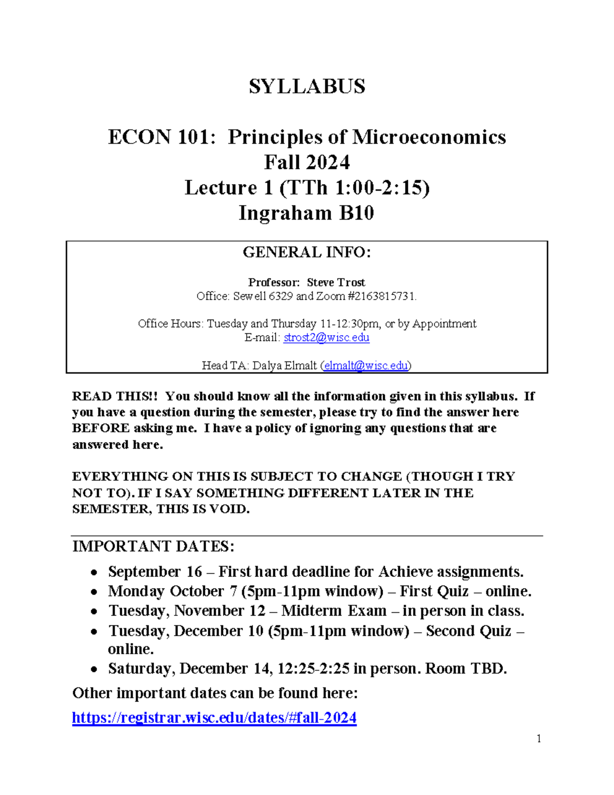 Syllabus 101Trost F 24L1 - SYLLABUS ECON 101: Principles of ...