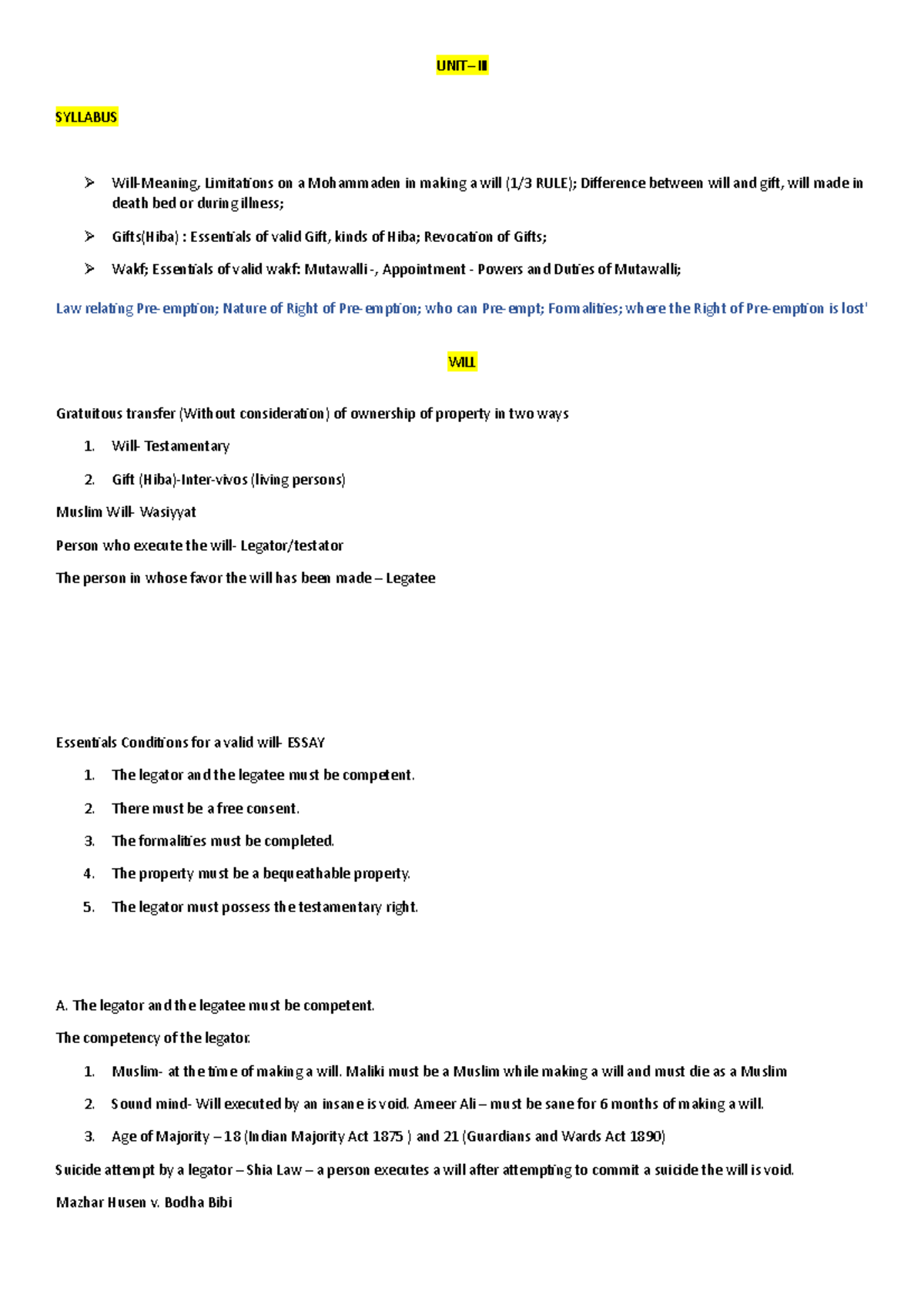 UNIT III - Point Notes - Excellent - UNIT – III SYLLABUS Will-Meaning ...