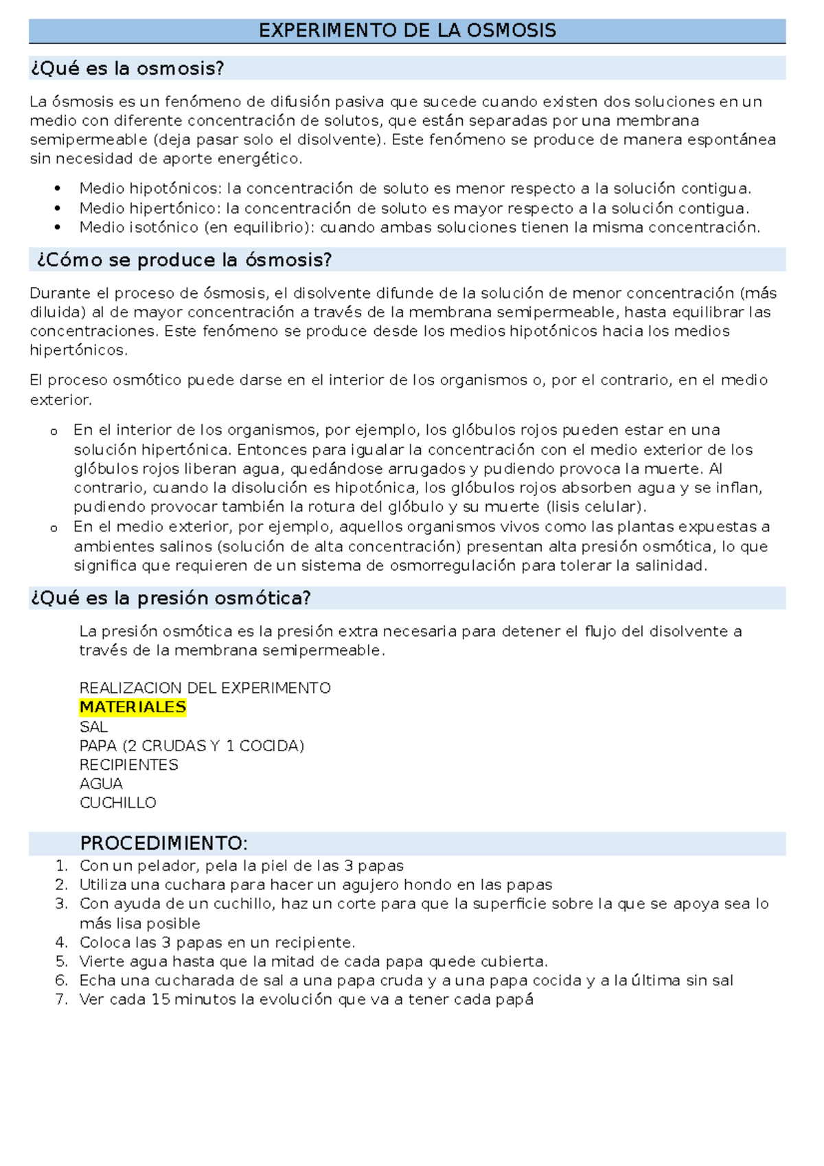 Experimento De Osmose 