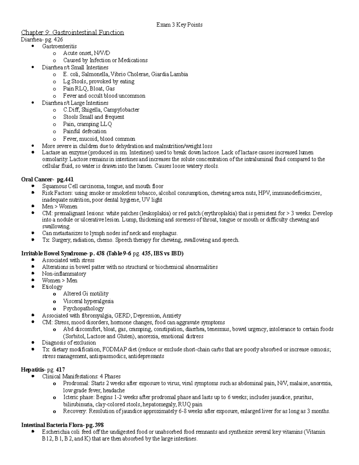 Exam 3 Pathophysiology - Exam 3 Key Points Chapter 9: Gastrointestinal ...