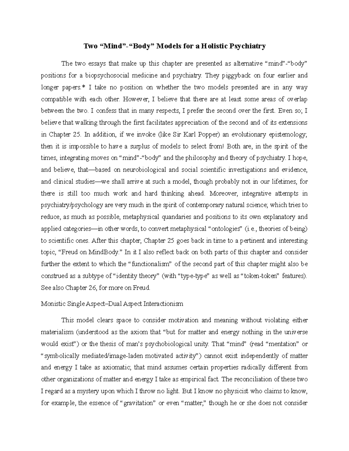 Two “Mind”-“Body” Models for a Holistic Psychiatry - Two “Mind”-“Body ...