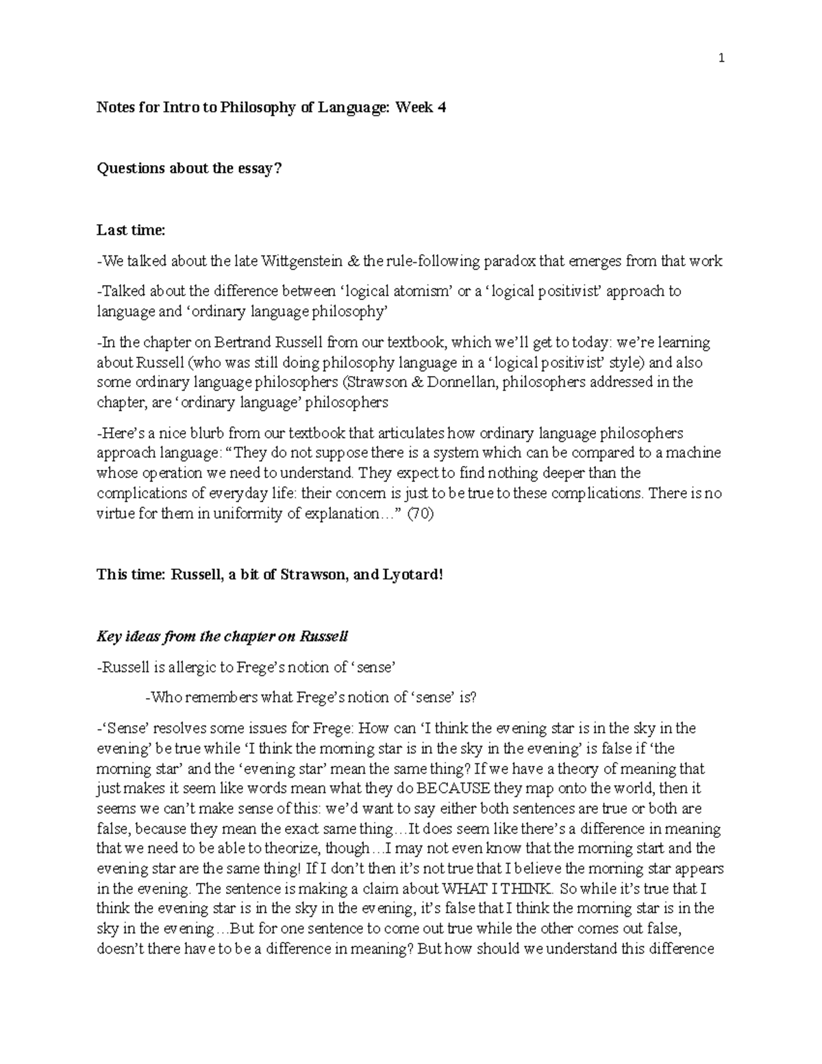 Week 4 Notes for Intro to Philosophy of Language - PHIL 216 - Concordia ...