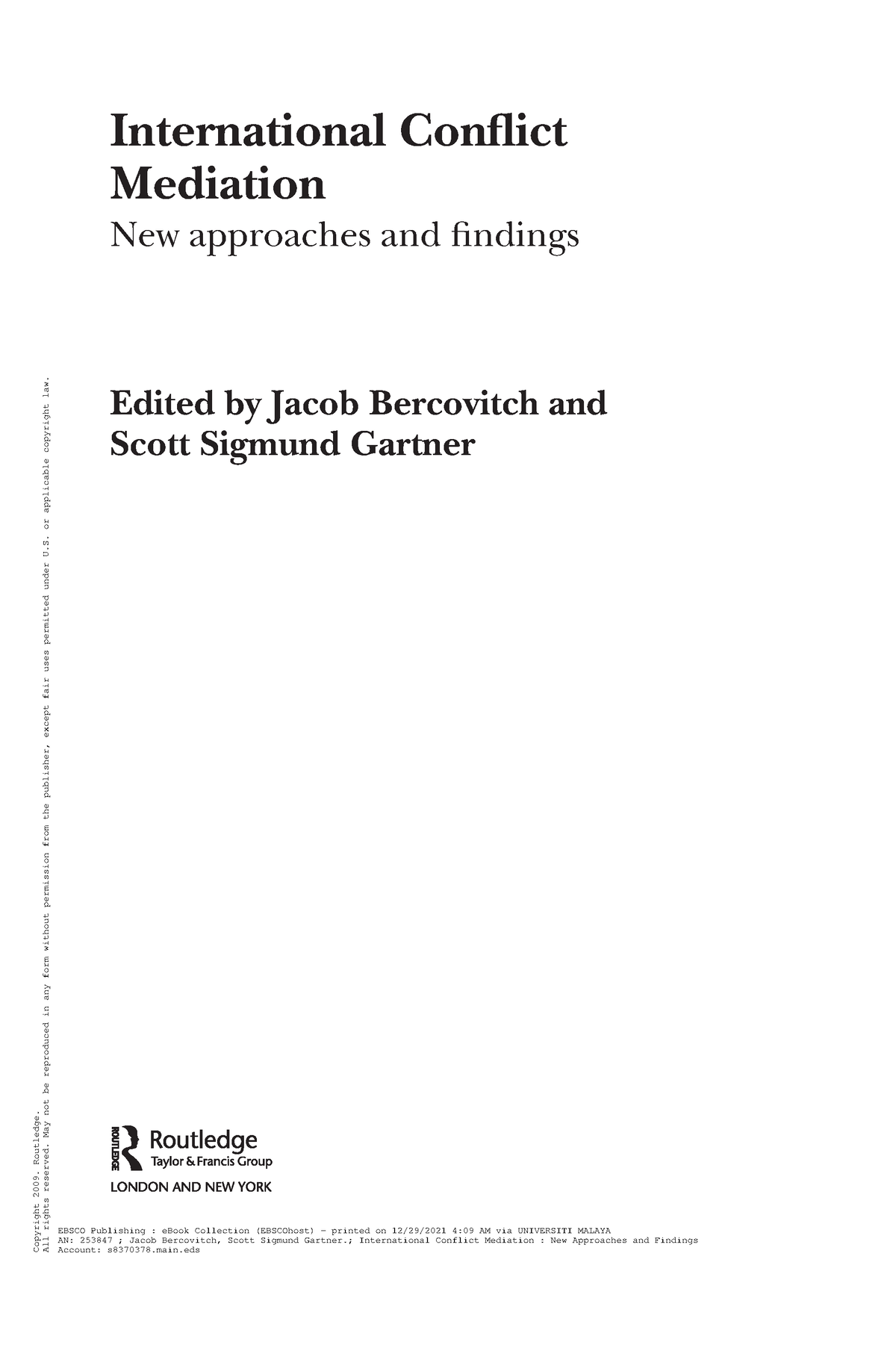 Jacob Bercovitch 2009 Title International Conflict - International ...