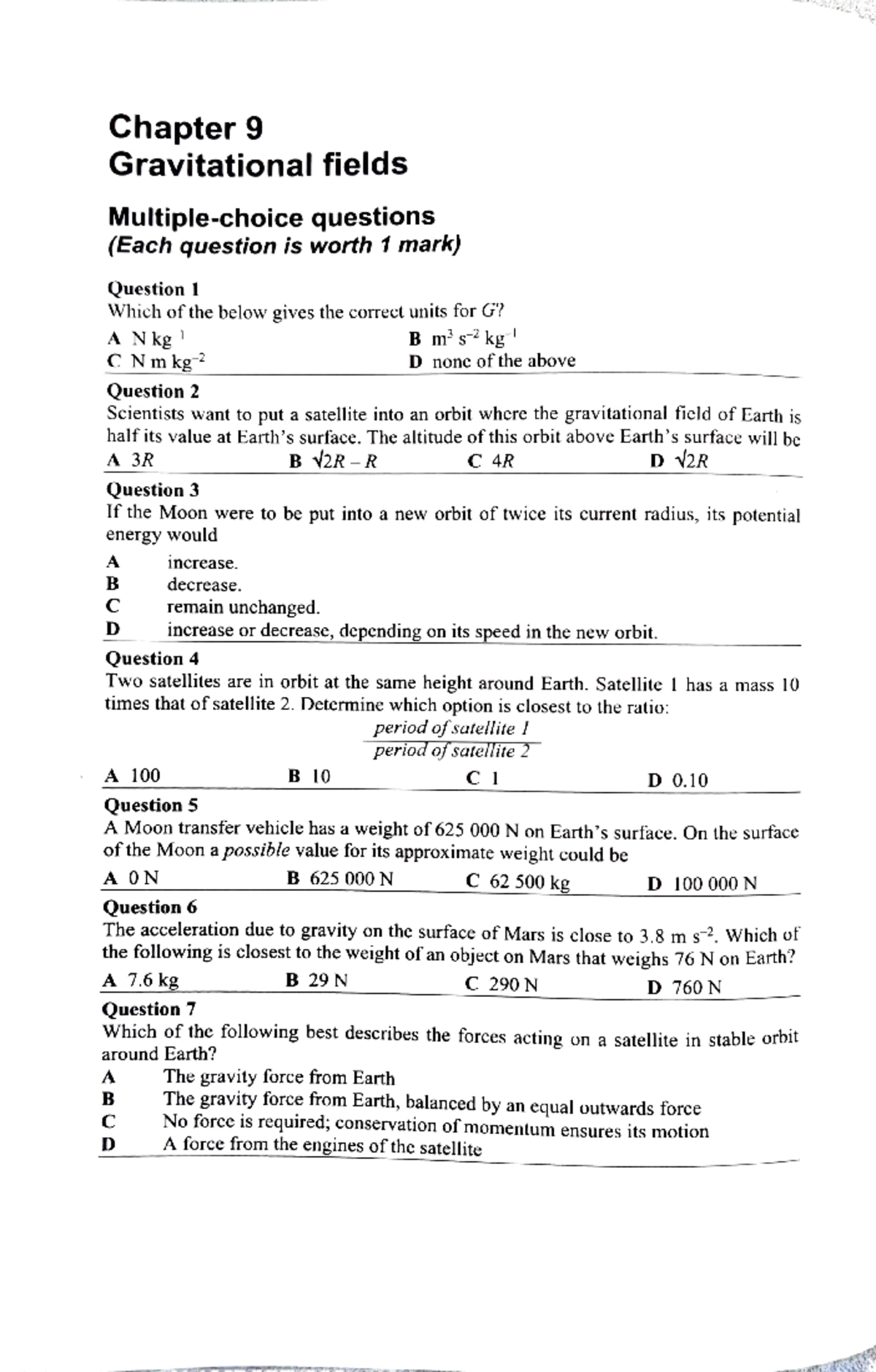 9 Checkpoints Gravitational Fields - Chapter 9 Gravitational Fields ...