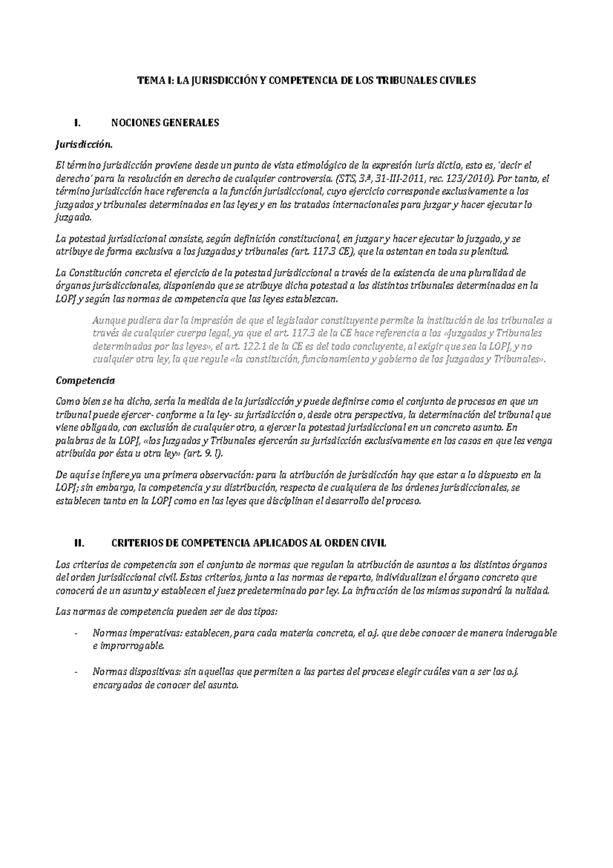 Tema I- La Jurisdicción y competencia de los tribunales civiles - TEMA ...