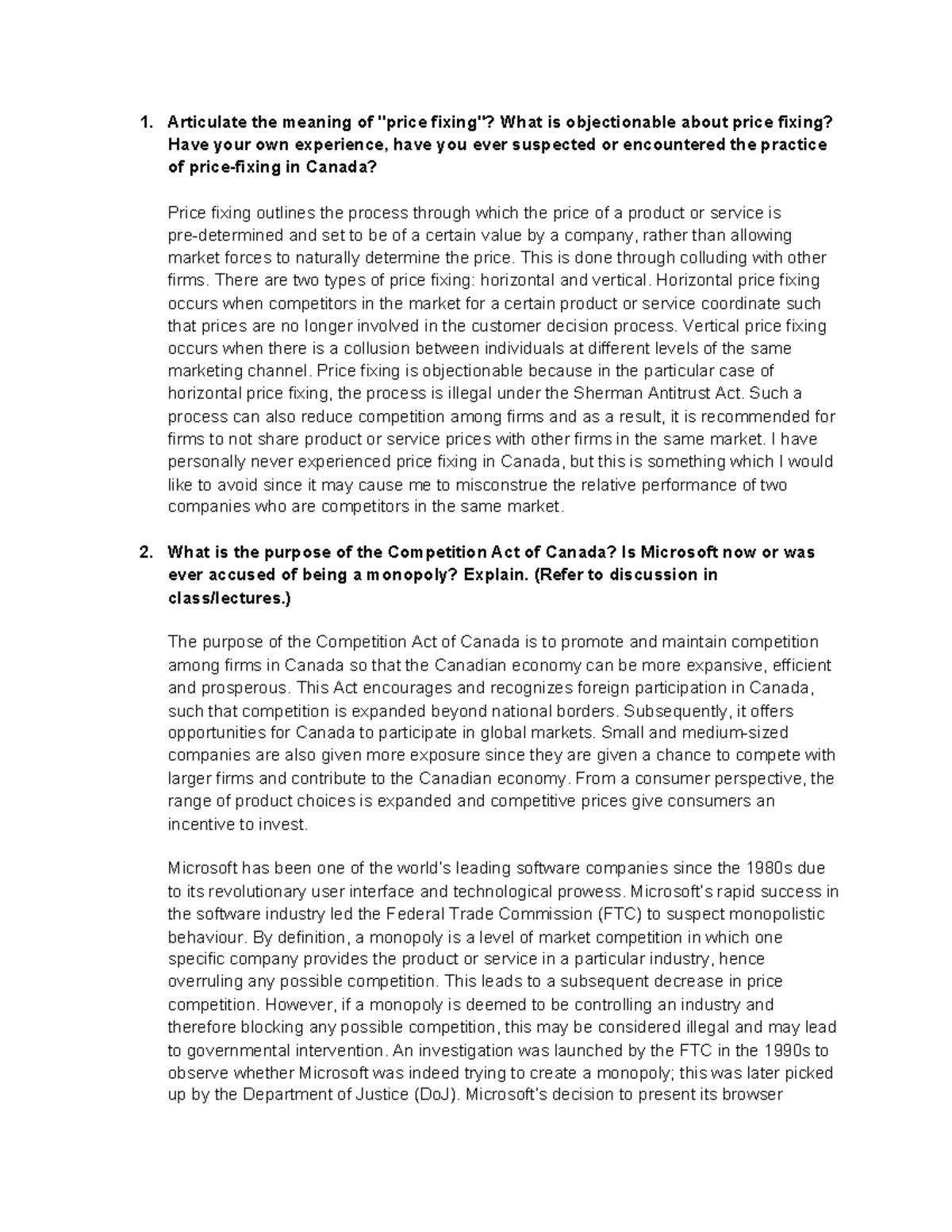 ADM2320 Midterm Review 1. Articulate the meaning of "price fixing"? What is Studocu