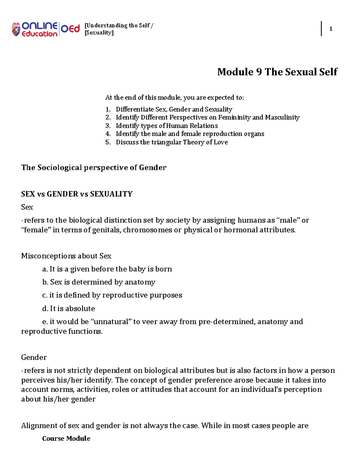 W9 The Sexual Self Understanding The Self Sexuality 1 Course Module Module 9 The Sexual 0333