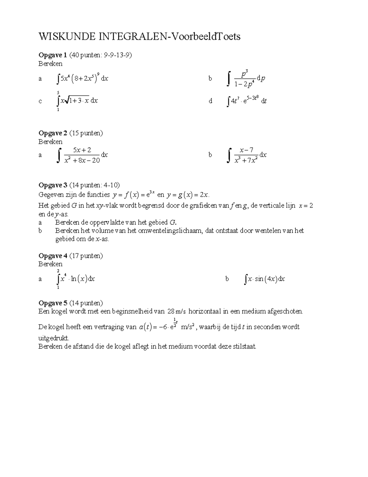 Voorbeeld Toets WIS2T1-vj2021 - WISKUNDE INTEGRALEN-VoorbeeldToets ...