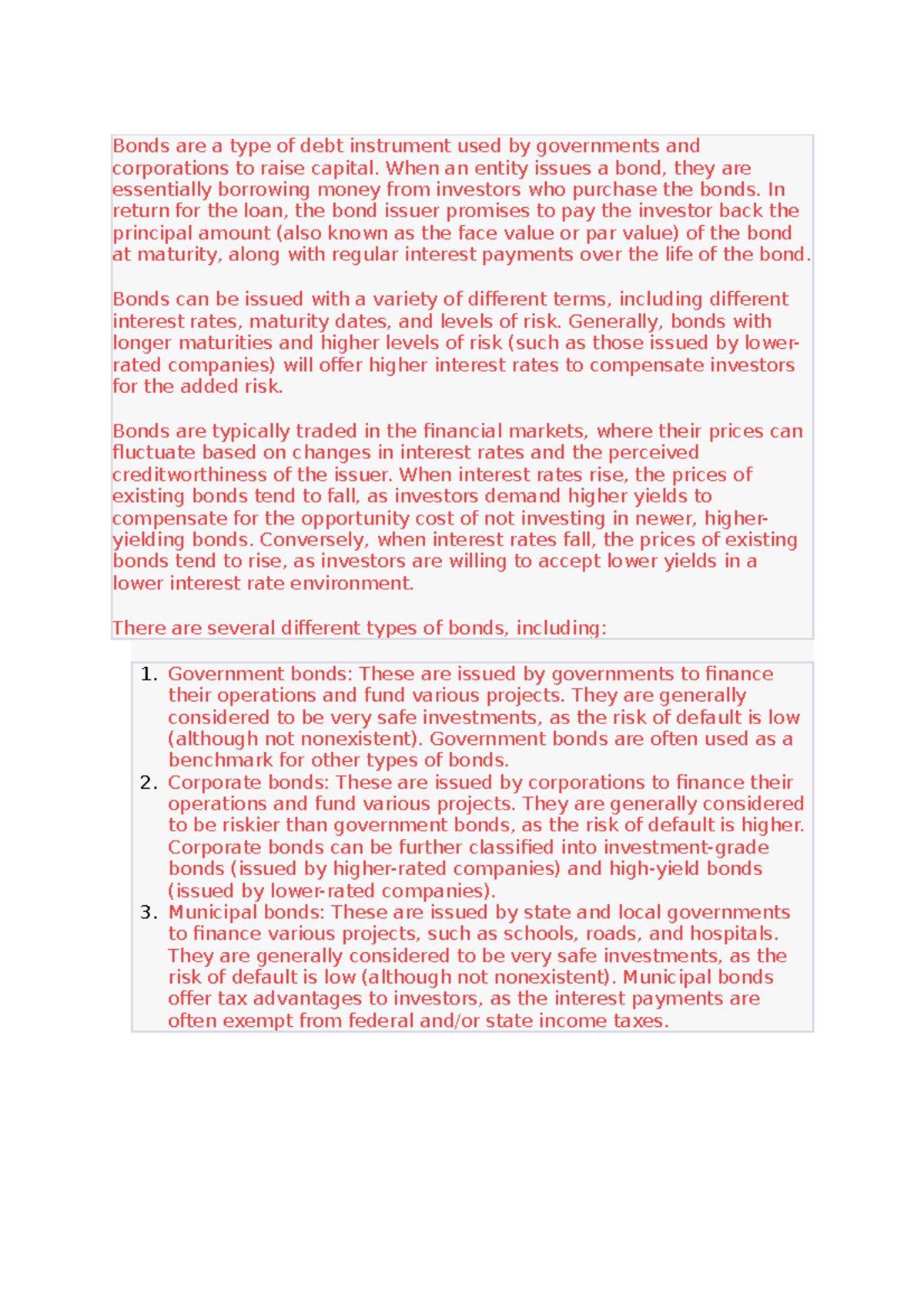 Bonds 1 - bond information - Bonds are a type of debt instrument used ...