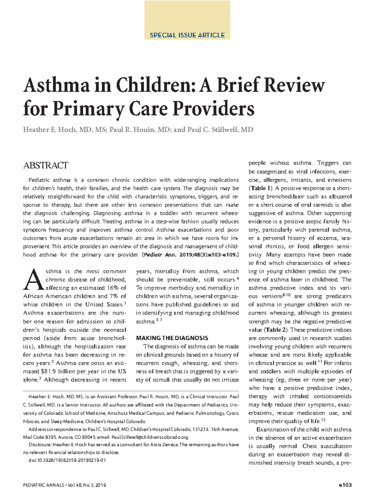 Asthma in children a brief review for primary care providers - SPECIAL ...