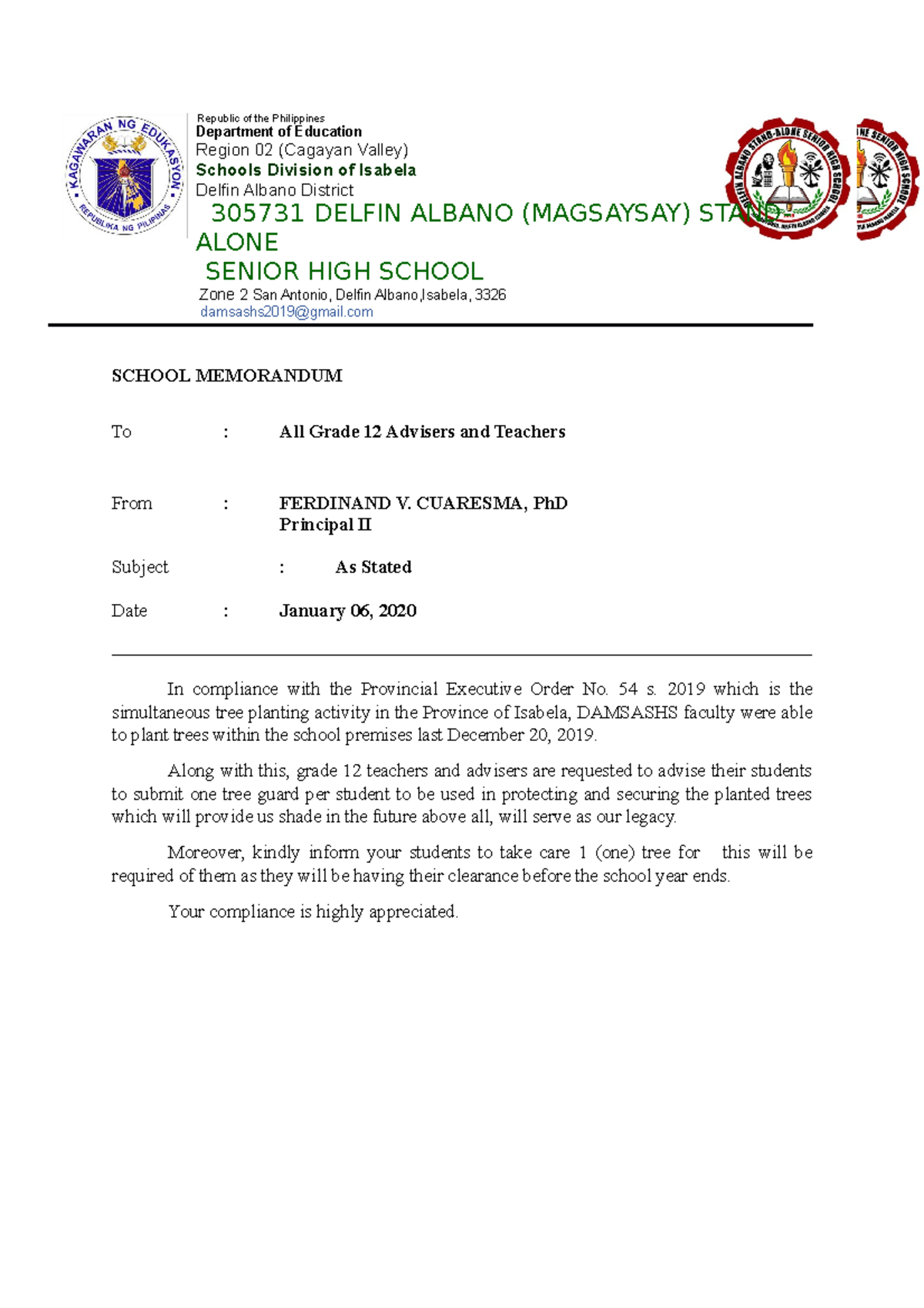 Memo tree planting - JASA - Republic of the Philippines Department of ...