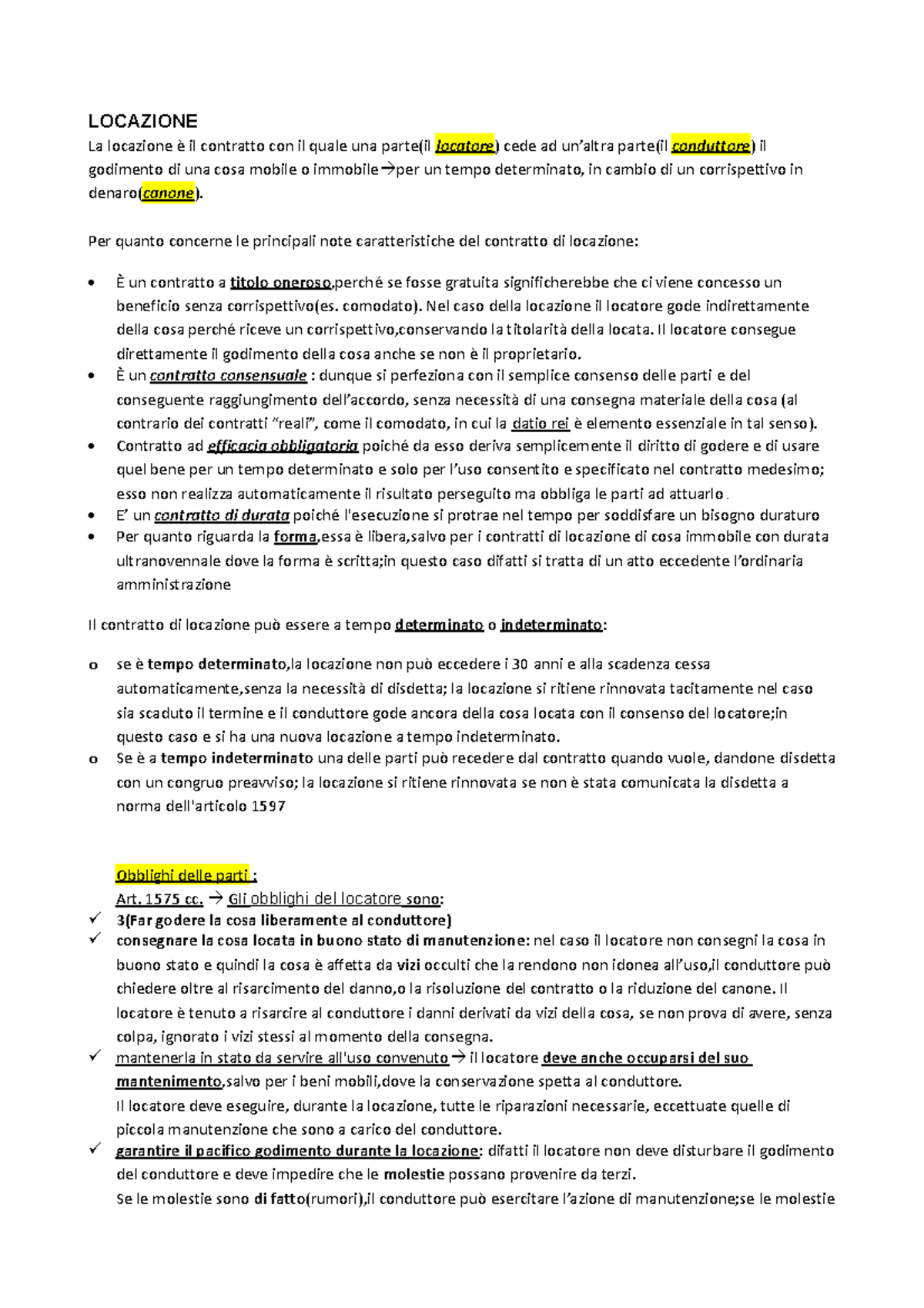 Diritto Privato Locazione Uniurb Studocu