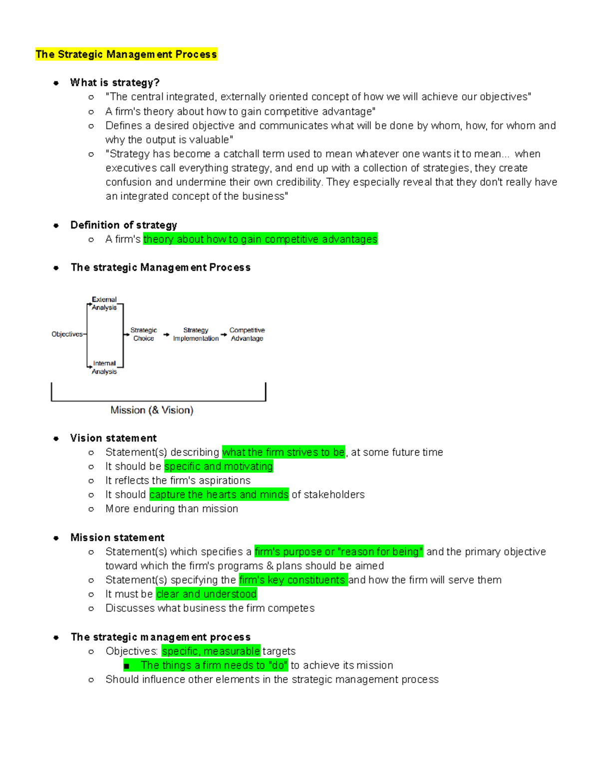 Mgt 401 Exam 1 Notes - The Strategic Management Process What Is ...