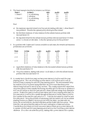 Computer Lab Guidance - Solving infinite horizon, discounted MDPs by ...
