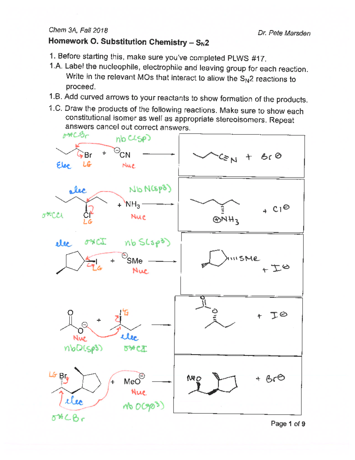 O. Substitution - SN2 (Chem 3A - Summer 2020) - Key - CHEM 3A - Studocu