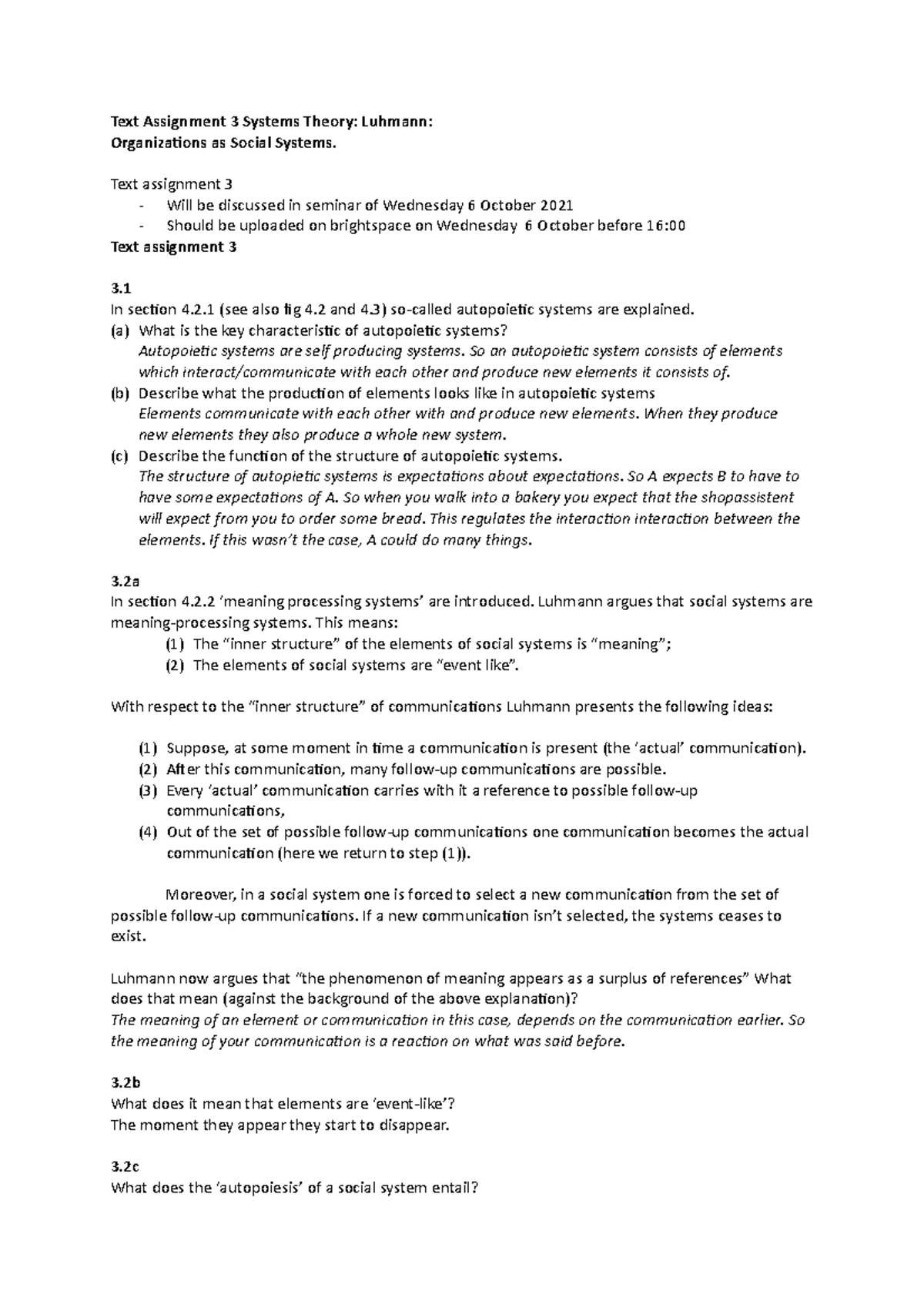Text Assignment 3 Systems Theory questions and answers Systeem