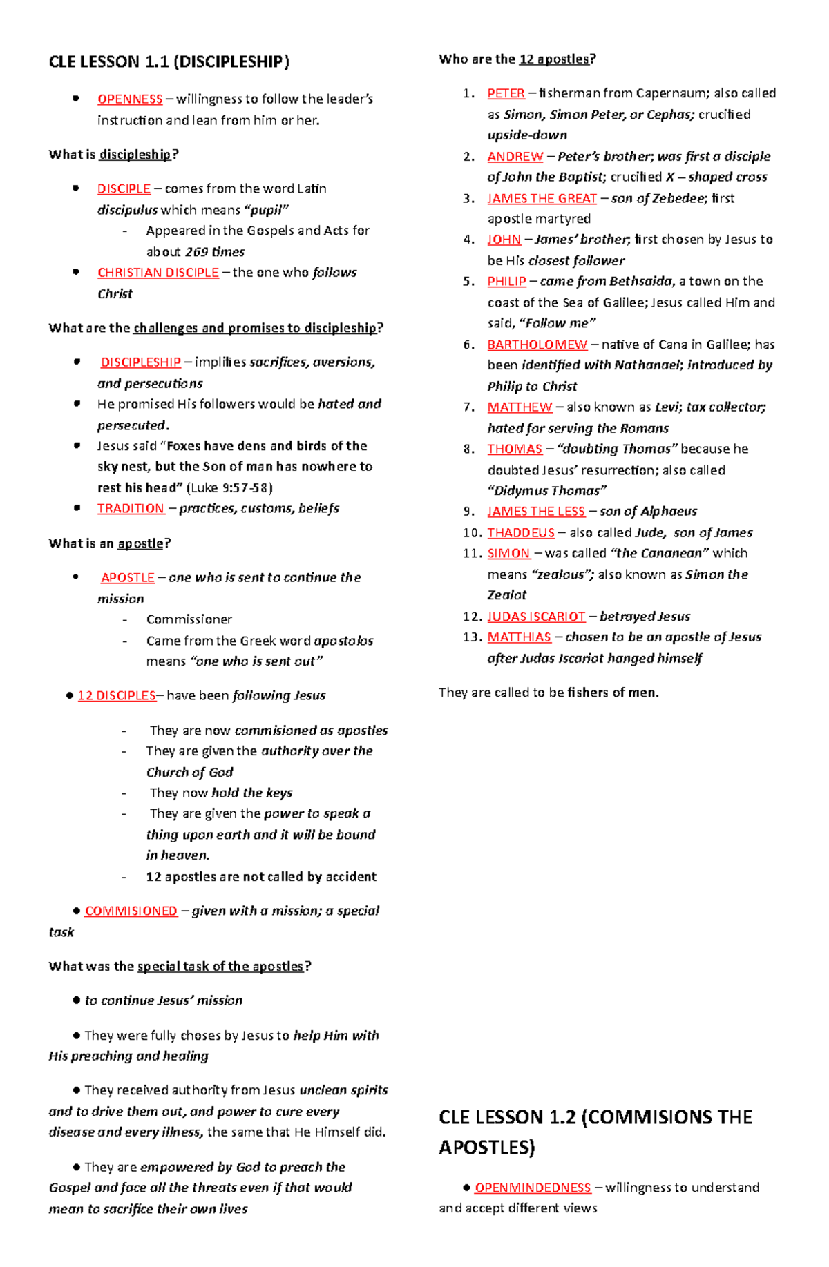 CLE-Reviewer-copy - Lecture notes 2nd Quarter - Christian Discipleship ...
