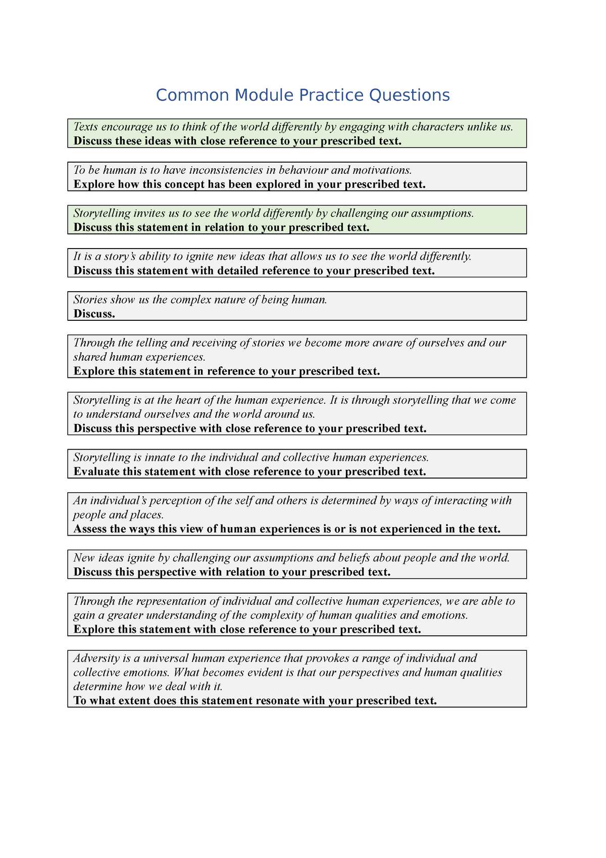 common module practice essay questions