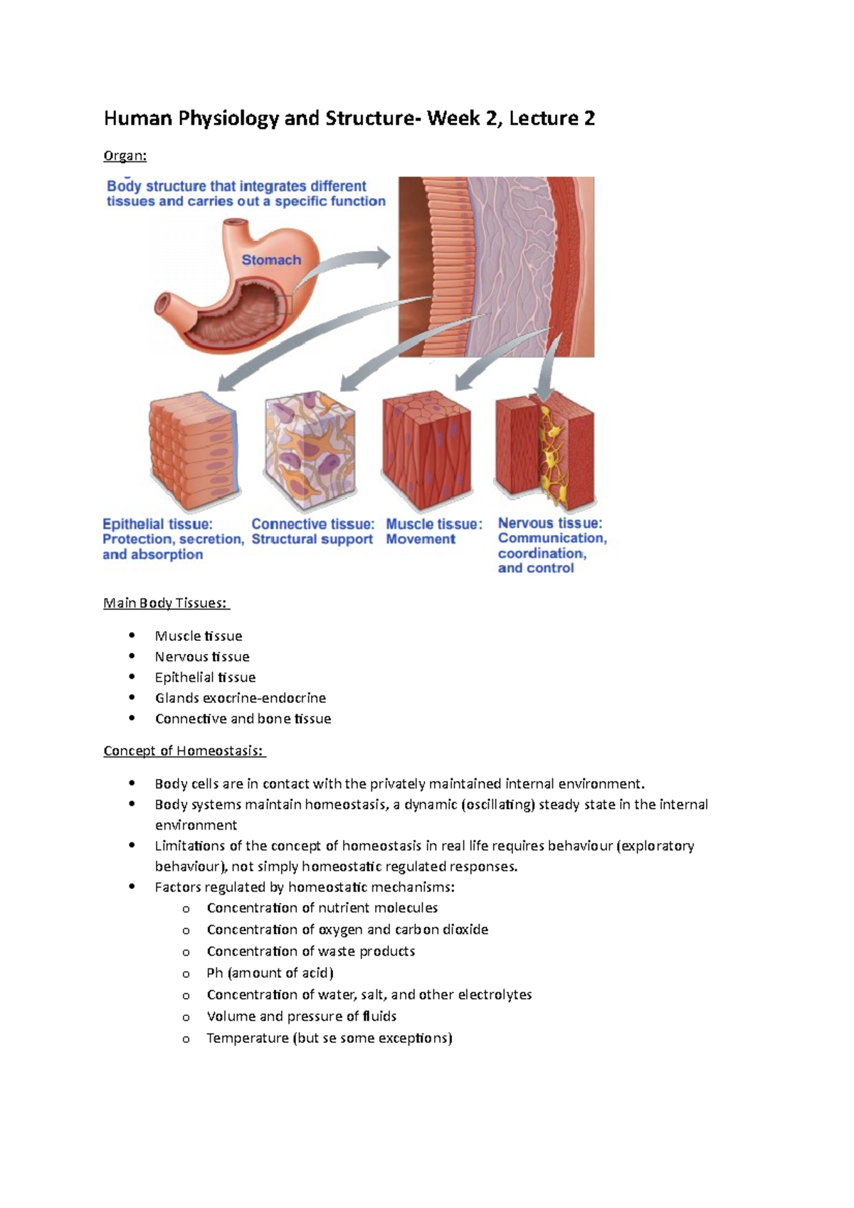 Human Physiology and Structure- Week 2, Lecture 2 - Body systems ...