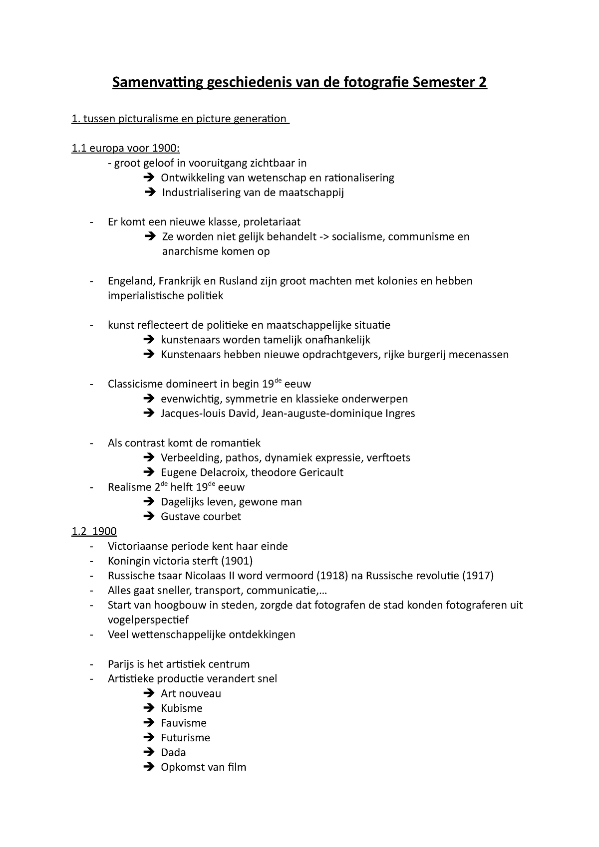 Samenvatting geschiedenis van de fotografie Semester 2 - .