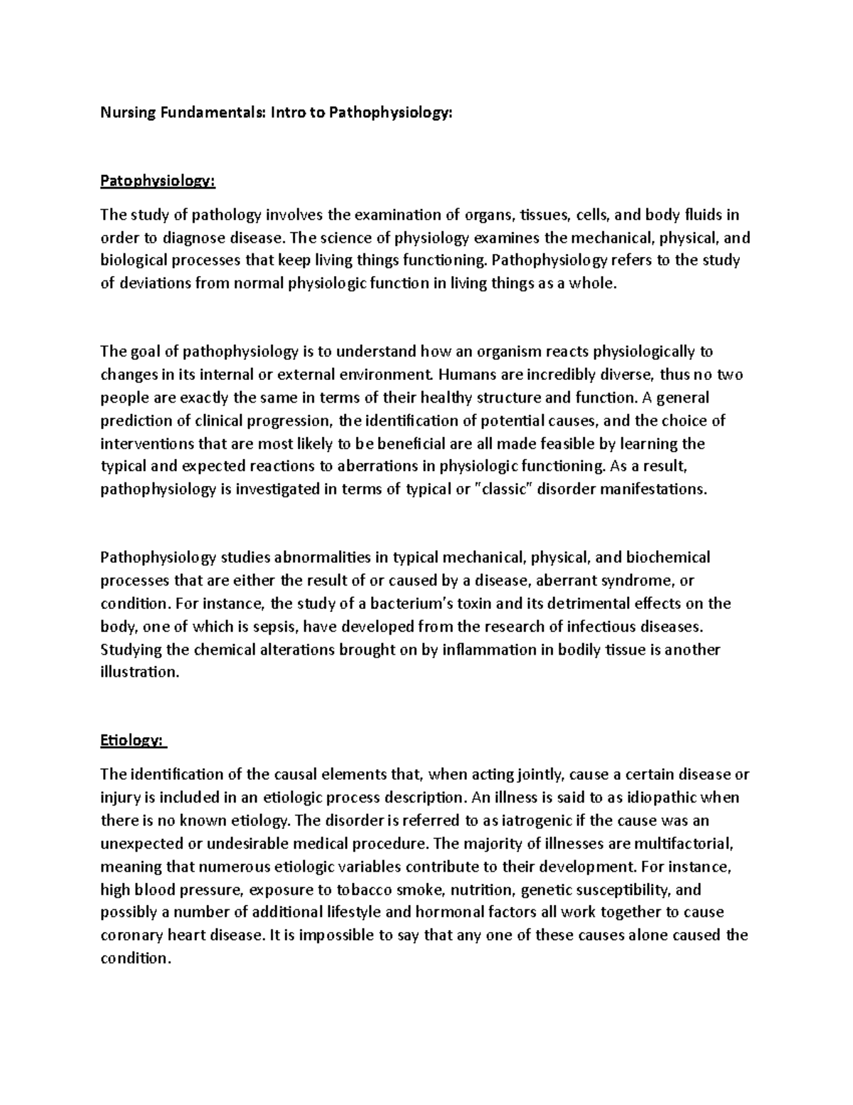 Nursing Fundamentals - Intro to Pathophysiology - Nursing Fundamentals ...