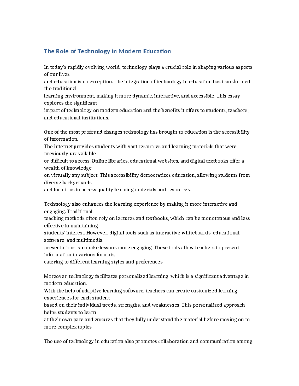 Role of Technology in Education which was available in the year 2023 ...