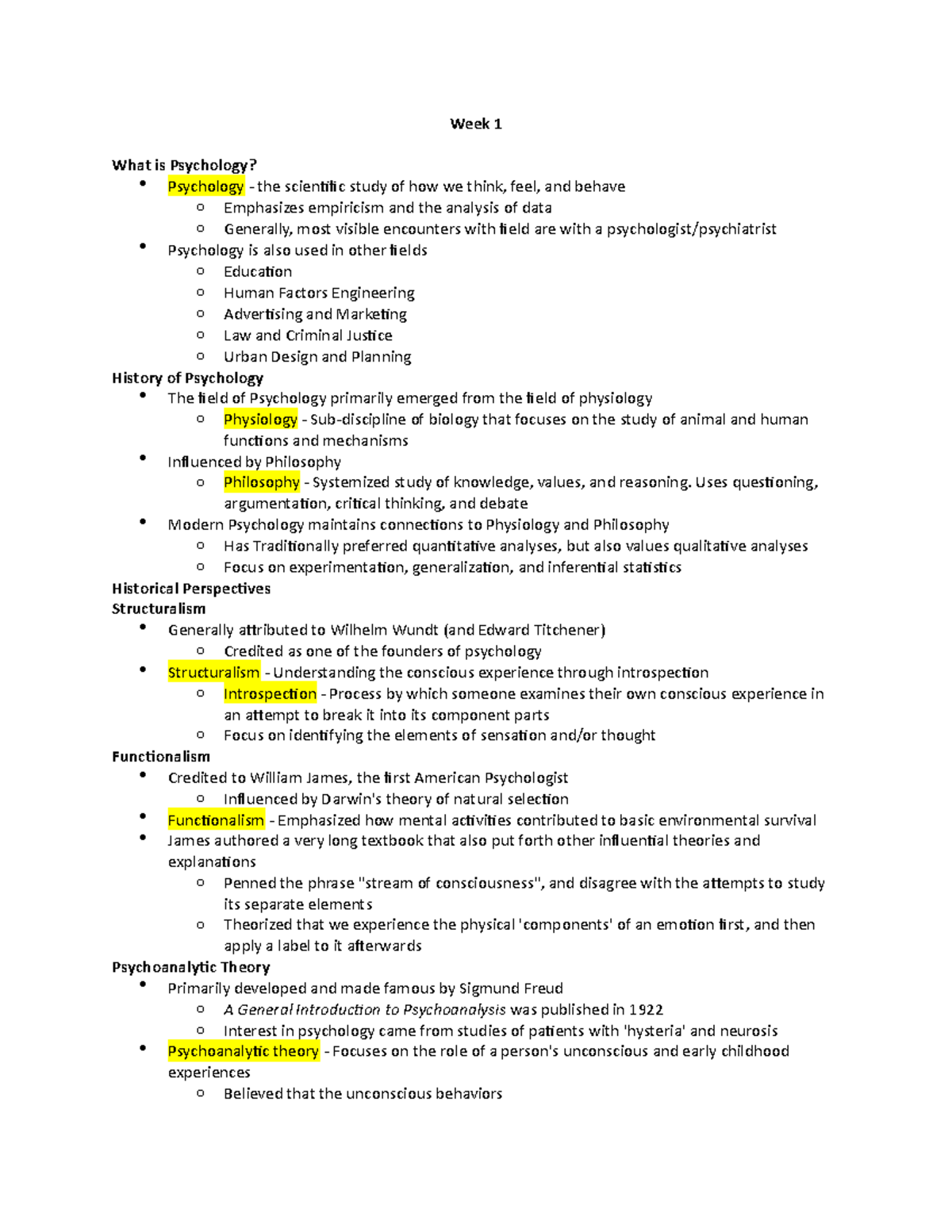 Week 1 - Week 1 Notes For Psychology 101 - Week 1 What Is Psychology ...