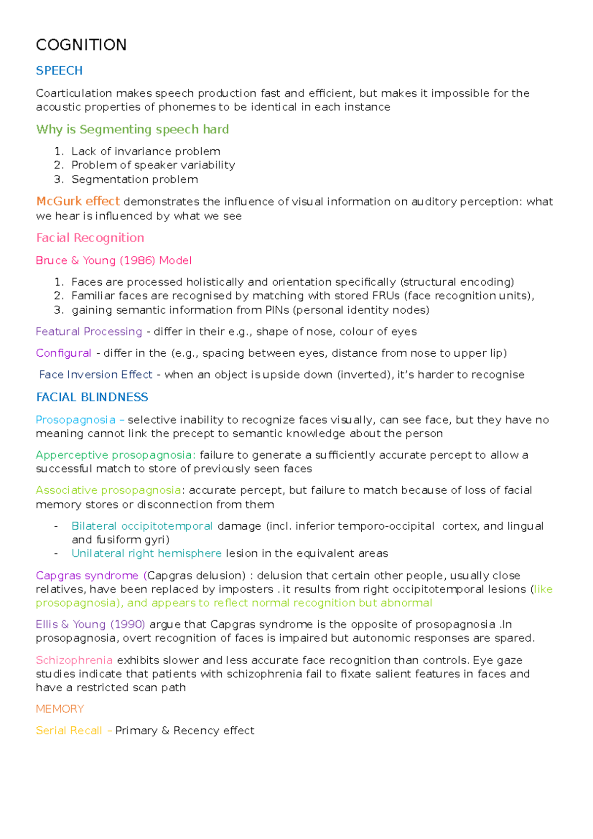 Cognition notes semester 1 week 1-9 - COGNITION SPEECH Coarticulation ...