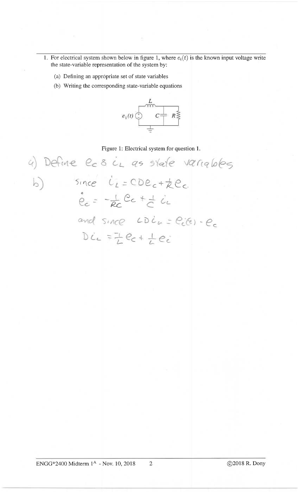 Midterm 2 2018, answers - 1. For electrical system shown below in ﬁgure ...