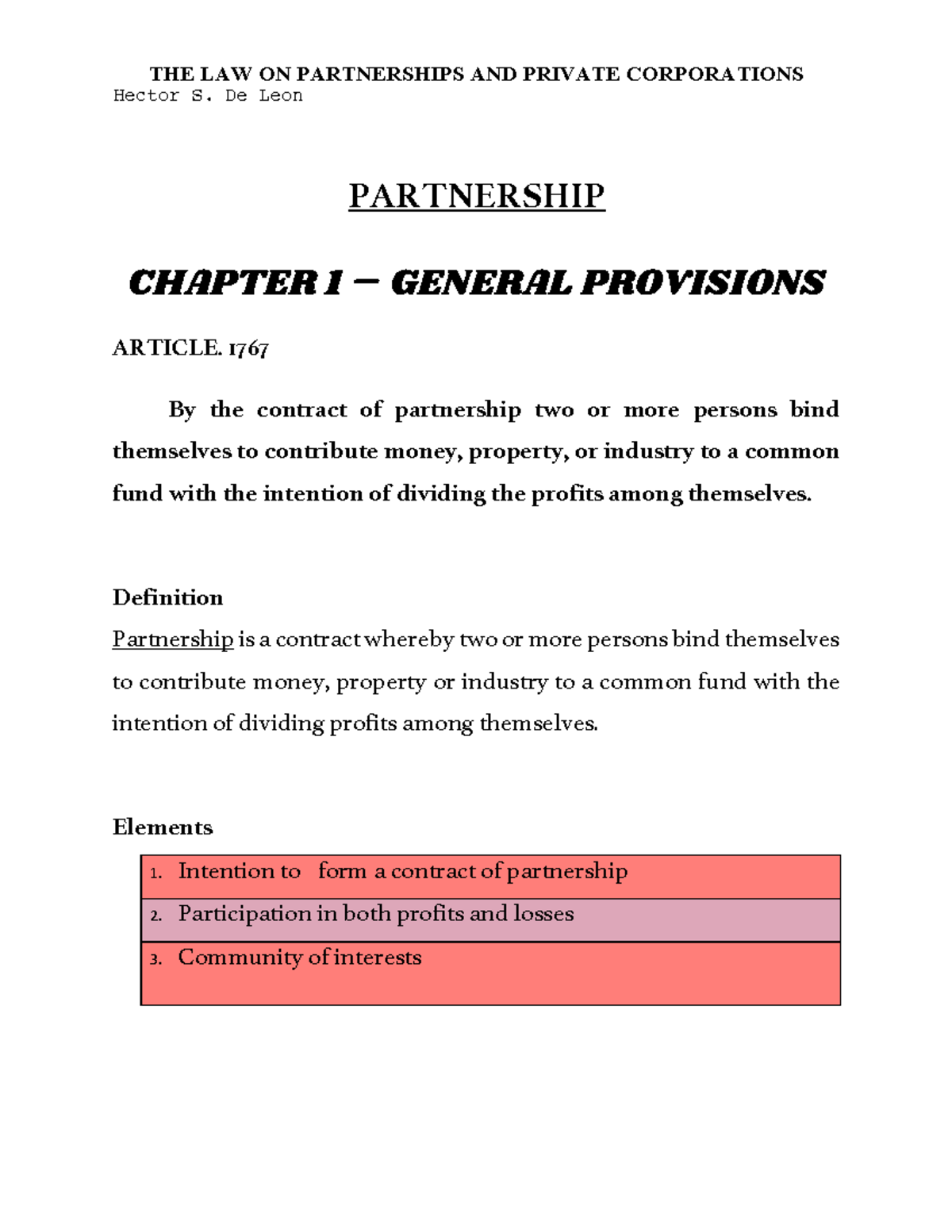 Chapter 1 Of Partnership - PARTNERSHIP CHAPTER 1 – GENERAL PROVISIONS ...