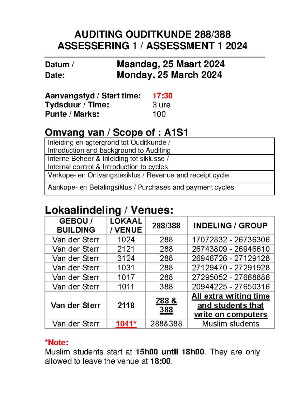 Test announcement A1S1 - March 2024 - AUDITING OUDITKUNDE 288 ...
