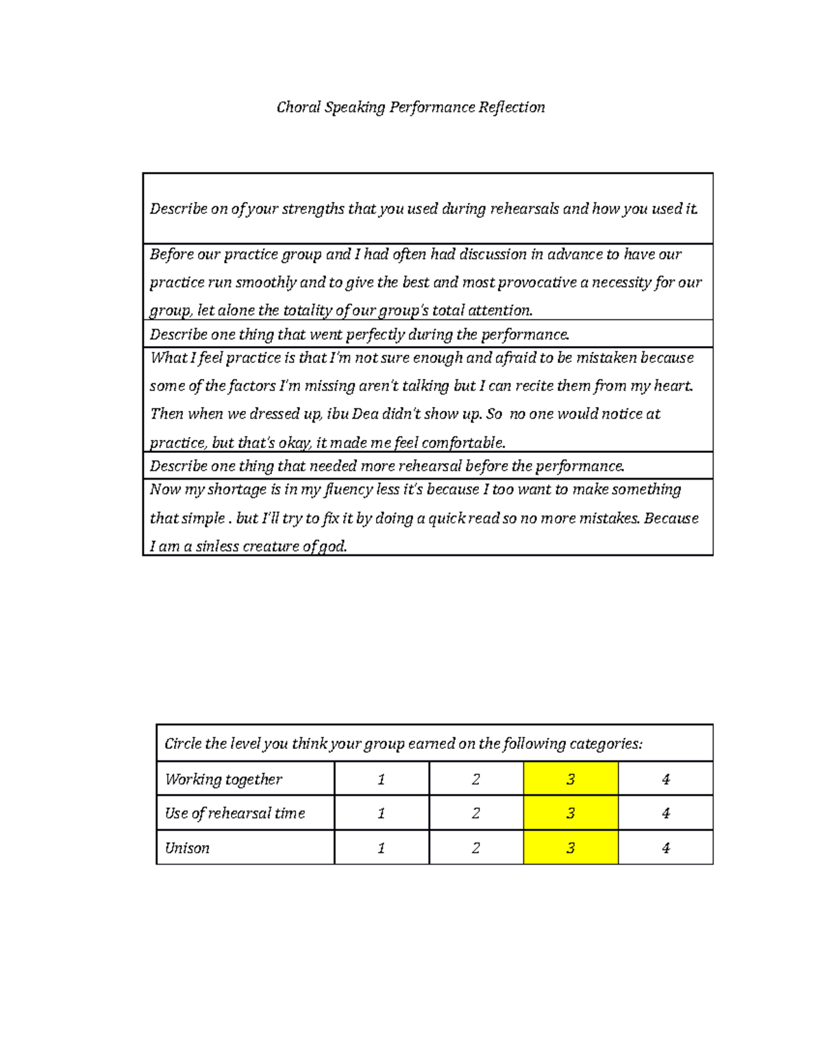 Reflection PLS Individu 3 Choral Speaking Performance Reflection