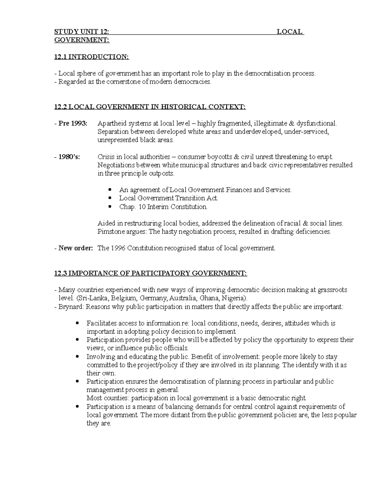 CSL2601 12 Local Government - STUDY UNIT 12: LOCAL GOVERNMENT: 12 ...