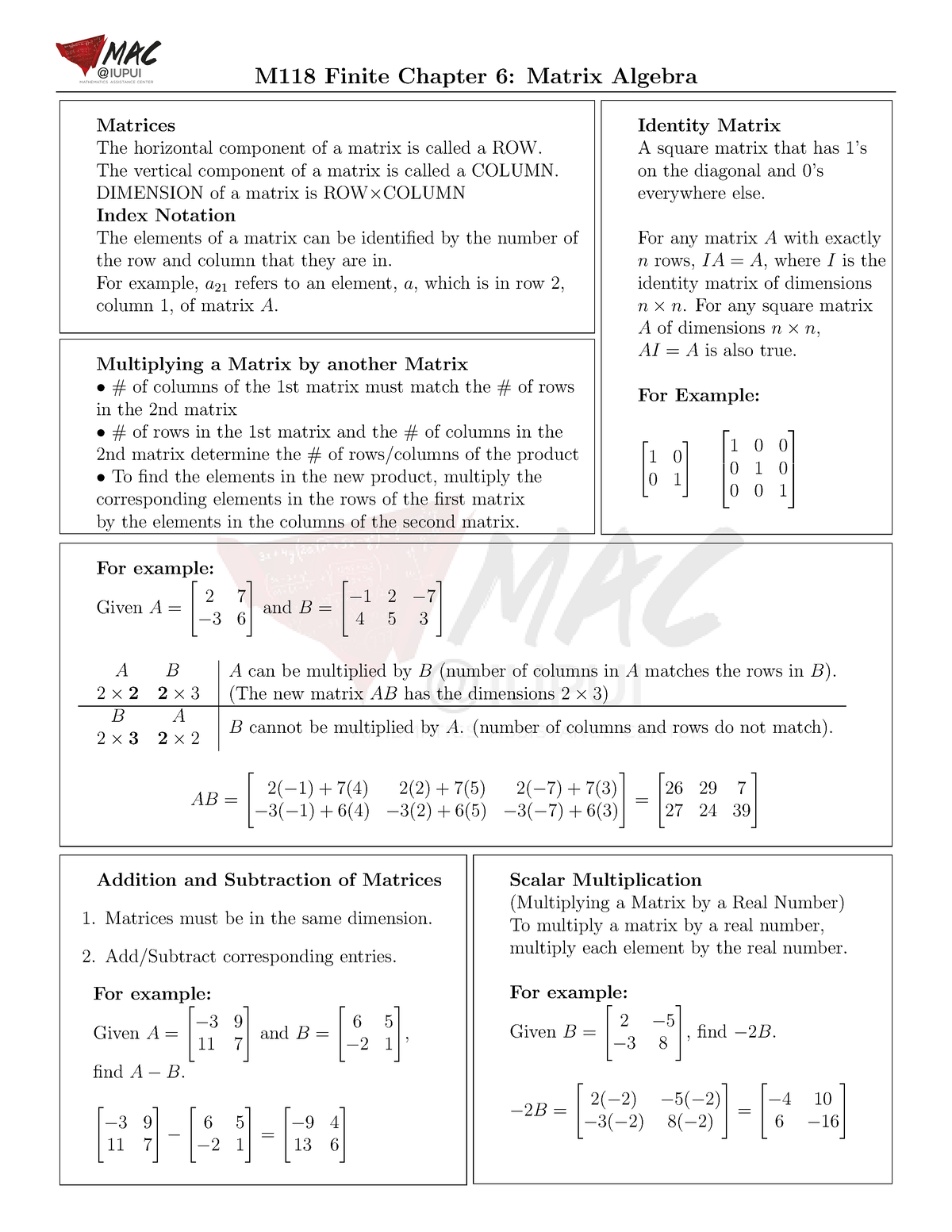 M118 Chapter 6 Matrix Algebra M118 Finite Chapter 6 Matrix Algebra Matrices The Horizontal 5921