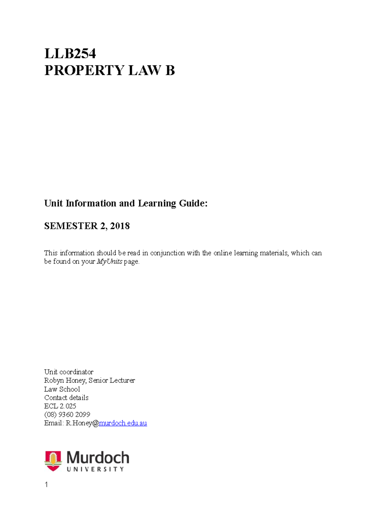 LLB 254 Property Law B UILG 2018 - LLB254 PROPERTY LAW B Unit ...