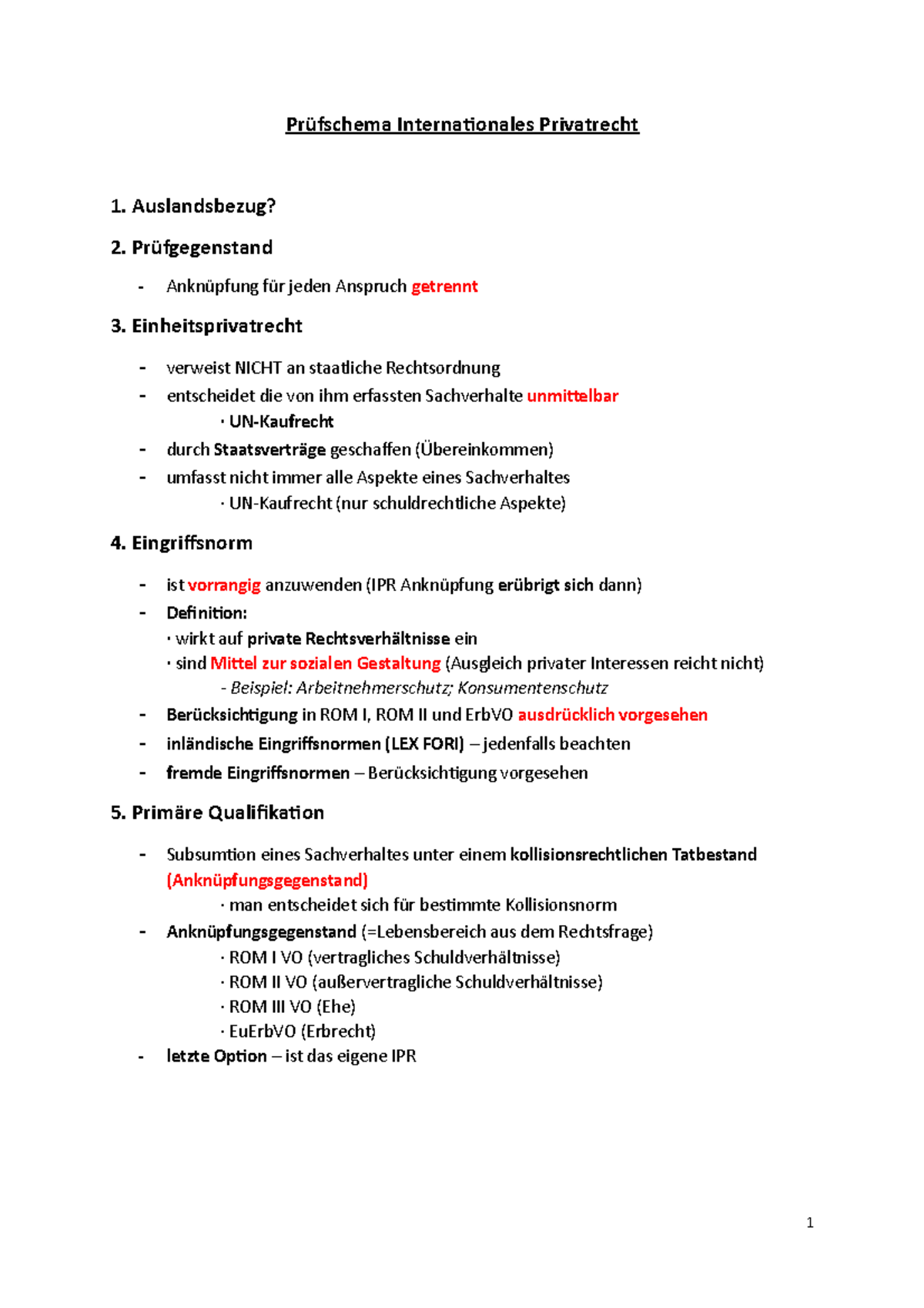 IPR Schema - Prüfschema Internationales Privatrecht 1. Auslandsbezug? 2 ...