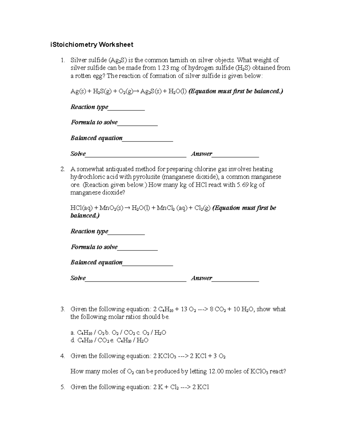 Stoichiometry Worksheet - Silver Sulfide (ag 2 S) Is The Common Tarnish 