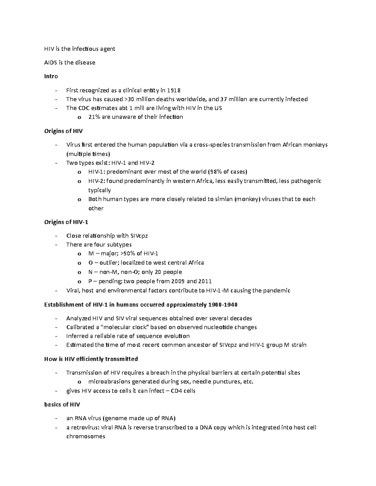 HIV aids - basics of HIV - HIV is the infectious agent AIDS is the ...