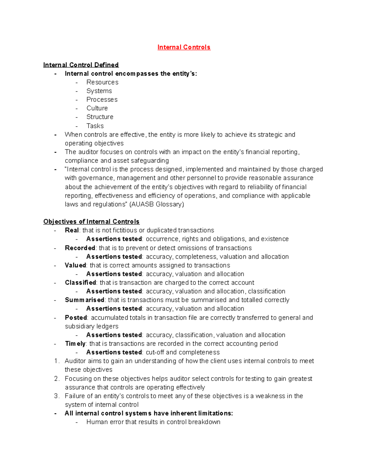 Auditing Wk 5 Internal Controls Internal Controls Internal Control