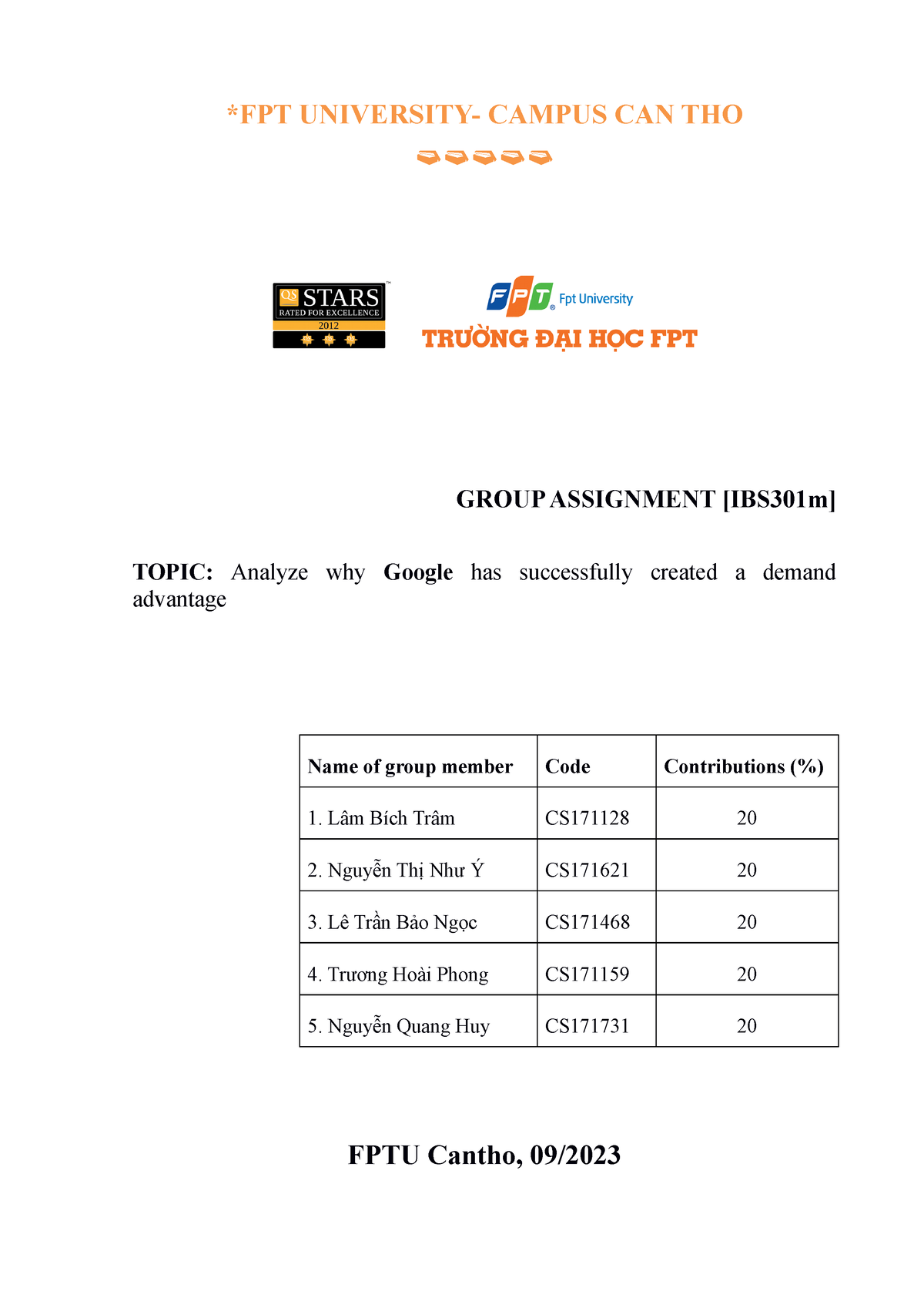 IBS301m IB1702 Group 3 GA1 - *FPT UNIVERSITY- CAMPUS CAN THO GROUP ...