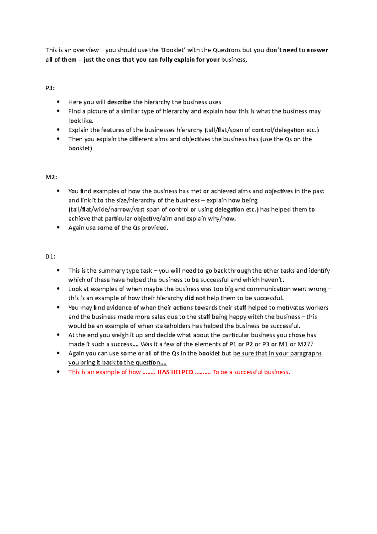 Help overview - to be used with the A+B Booklet - This is an overview ...