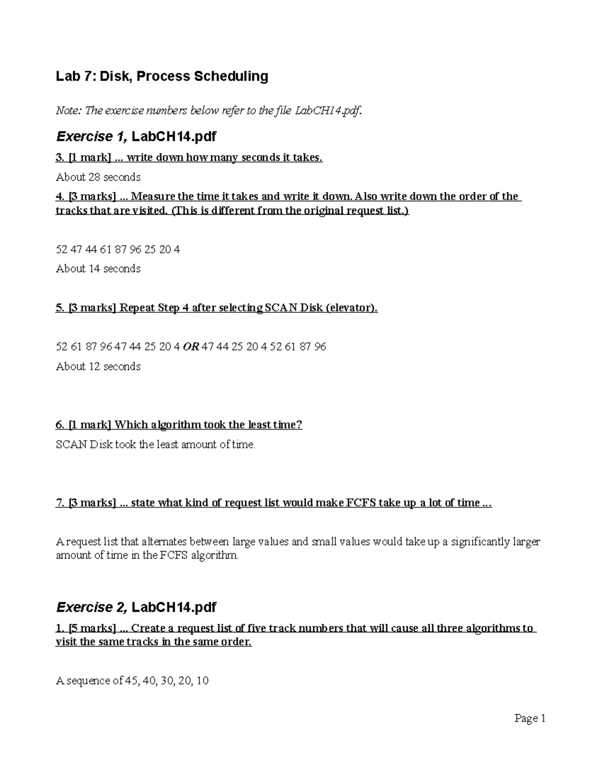 Lab 7 diskscheduling weekly assignment Lab 7 Disk, Process