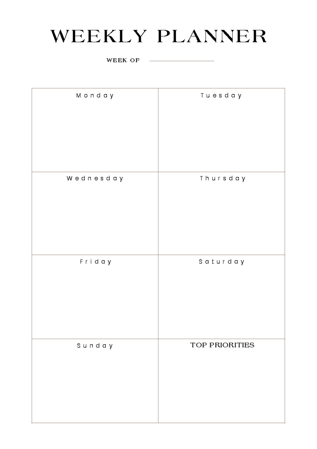 Elegant Minimalist Weekly Planner - Valuation Method - M o n d a y T u ...
