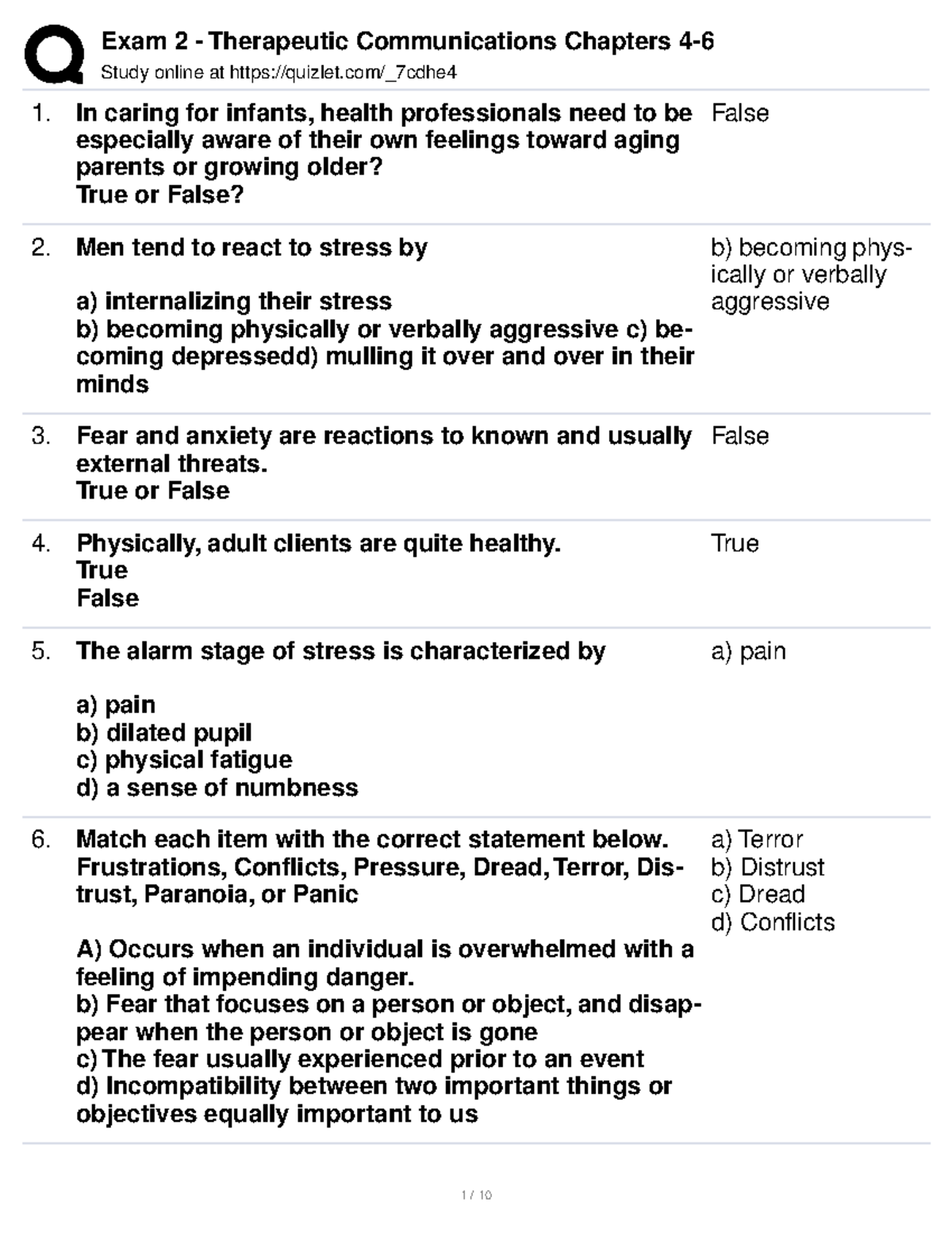 Exam 2 Therapeutic Communications Chapters 46 Study online at