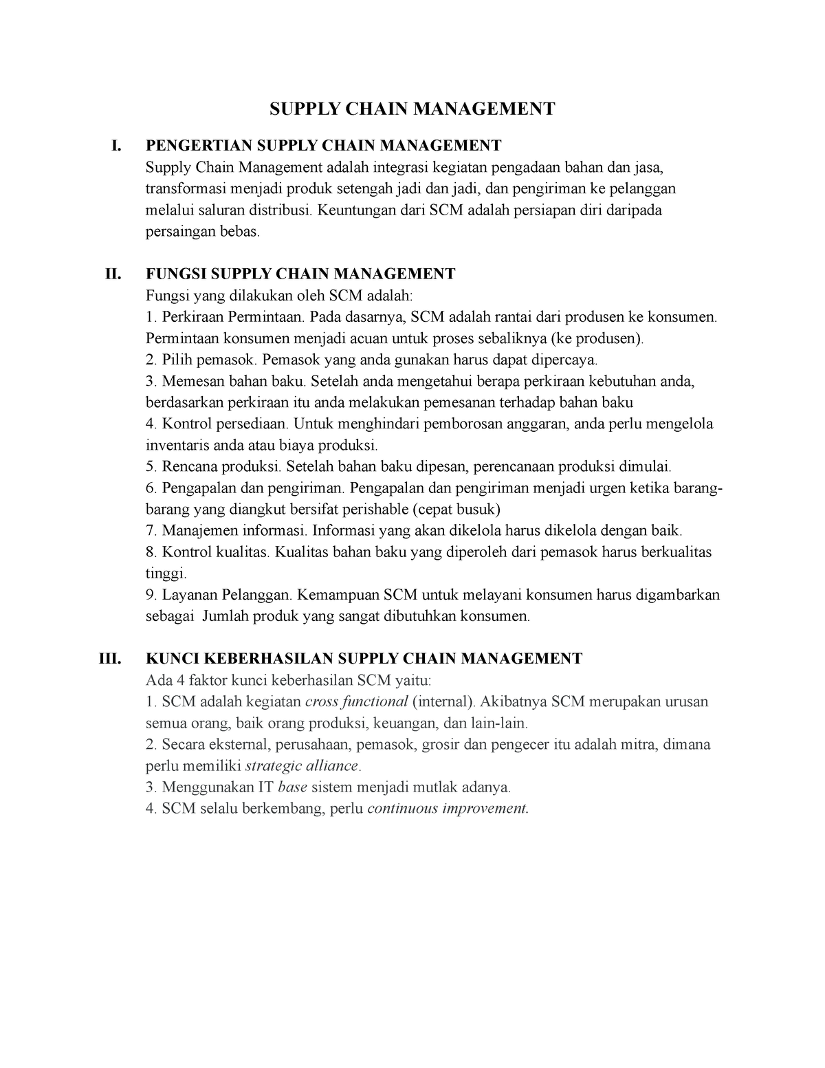 Supply Chain Management - SUPPLY CHAIN MANAGEMENT I. PENGERTIAN SUPPLY ...