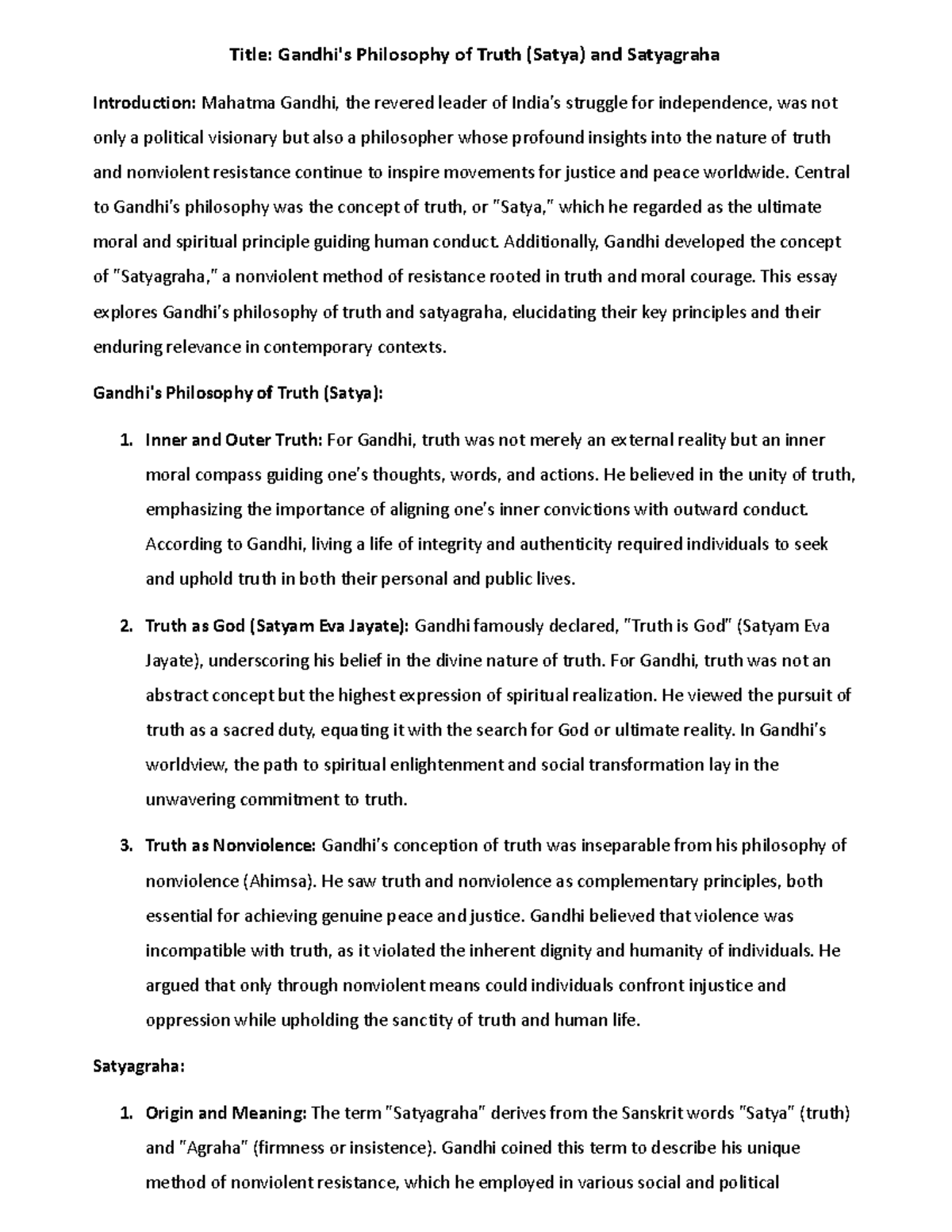 Gandhi - .... - Title: Gandhi's Philosophy of Truth (Satya) and ...