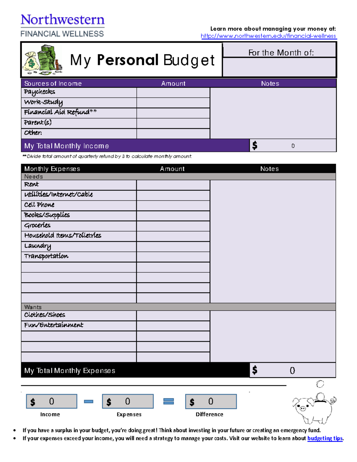 Personal Budgeting Worksheet Final - My Personal Budget For the Month ...