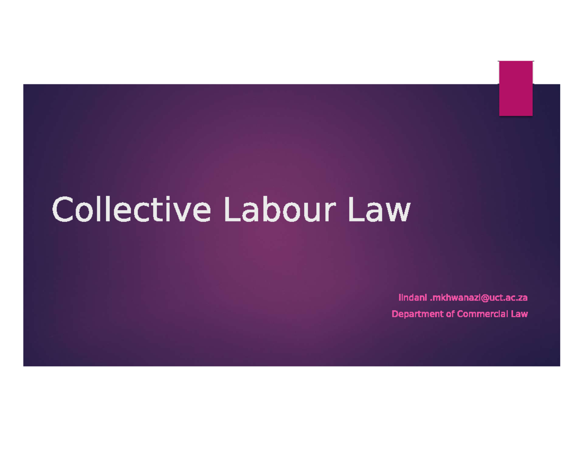 Collective Labour Law - good - CML2005F - Studocu