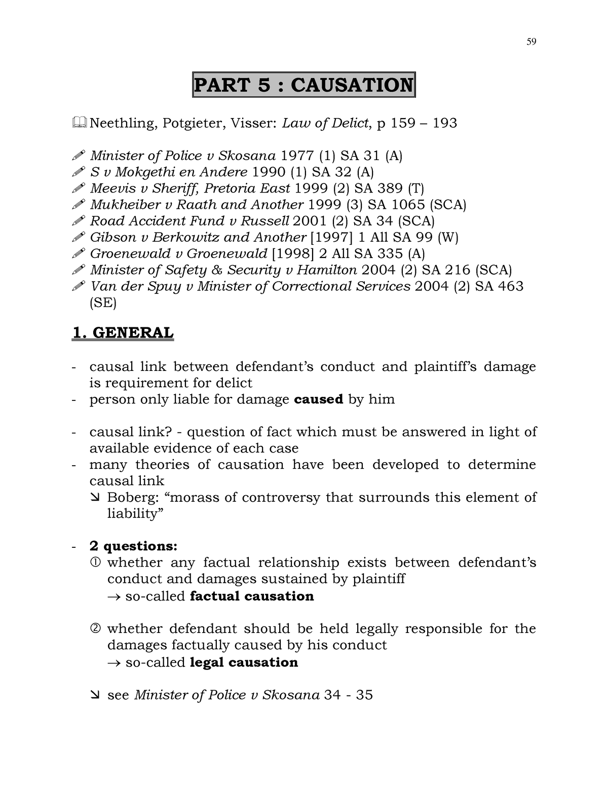 PVL3703-delict Notes 5 2006 - PART 5 : CAUSATION Neethling, Potgieter ...